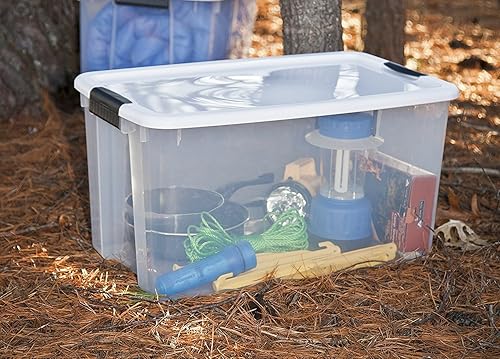 Miniatura 2 de STERILITE 19889804 Caja de 70 cuartos de galón/66 litros, transparente con tapa blanca y cierres negros, paquete de 8