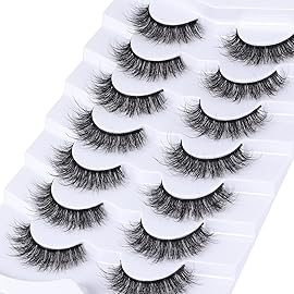 Mebver False Eyelashes Cat Eye Lashes Faux Mink Lashes Natural Look Fluffy Wispy Lashes That Look Like Extensions Pestaas Postizas D Curl Lash Strips Short Fox Eye Lashes 7 Pairs Pack
