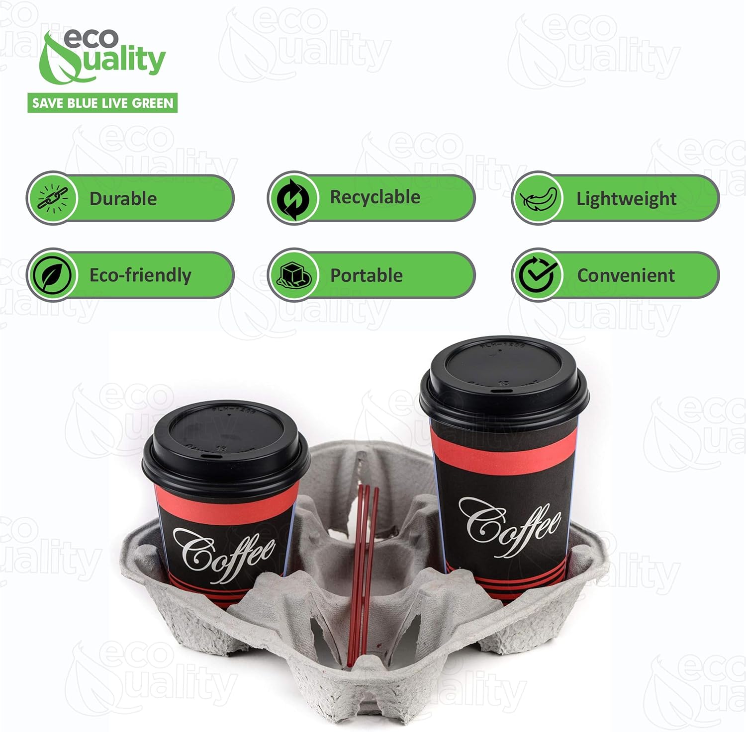 [300 Pack] Pulp Fiber Cup Tray Biodegradable 4 Cup Carrier - Compostable, Recyclable - for Hot and Cold Drinks. Eco-Friendly and Stackable to Keep Coffee, Tea, Soda, Boba from Spilling