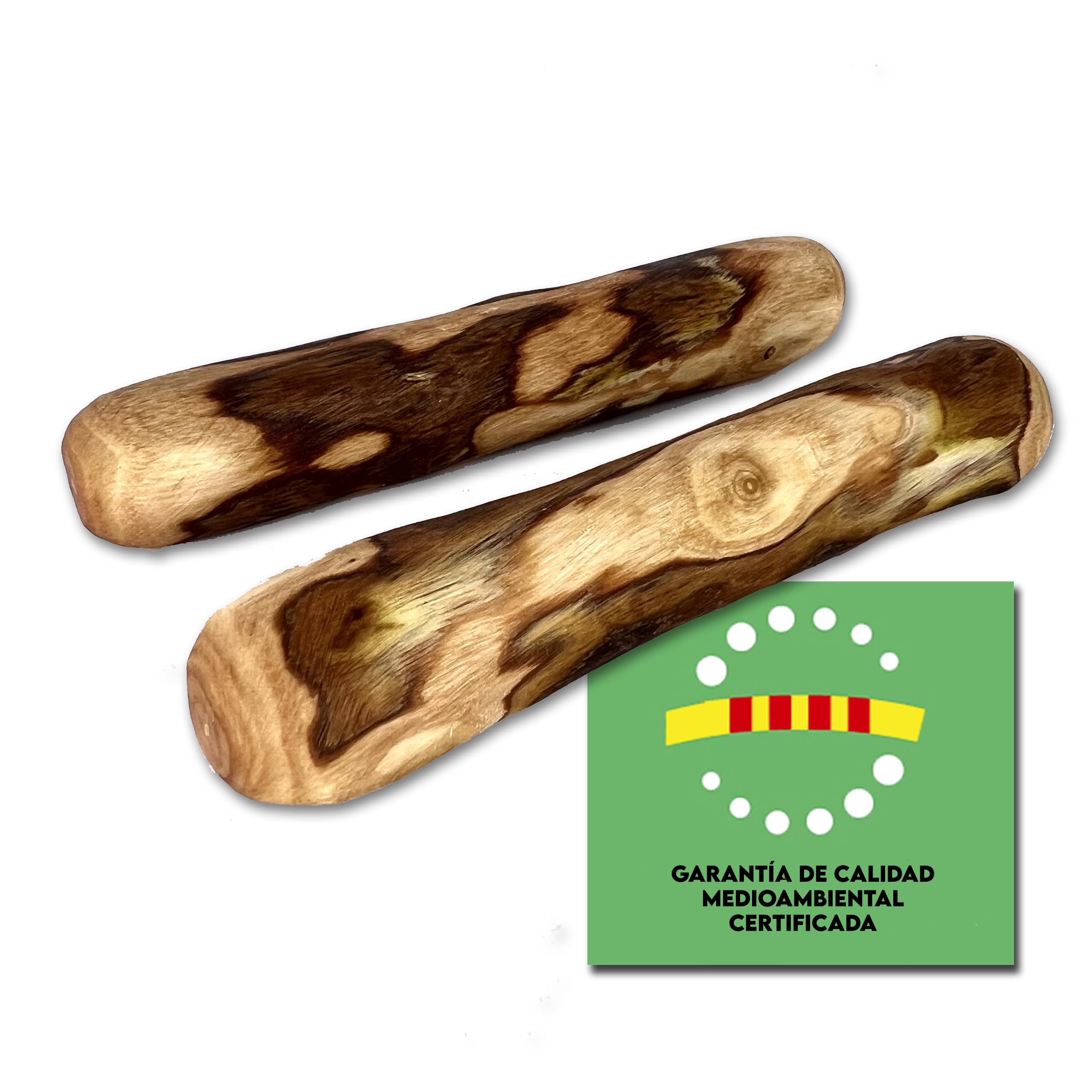 Mordedor Natural de Madera de Olivo para Perros | TALLA XS | 2UDS | (13CM)-Cachorros | Bañado en Aceite de Oliva | Juguetes para Perros | Elimina Sarro | Palo Antiestres | Calidad Ambiental