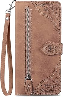 Niuuro Capa carteira para Redmi Note 12 Pro 5G, capa de couro PU de luxo com zíper e suporte para cartão de crédito, fecho magnético, capa protetora à prova de choque, marrom