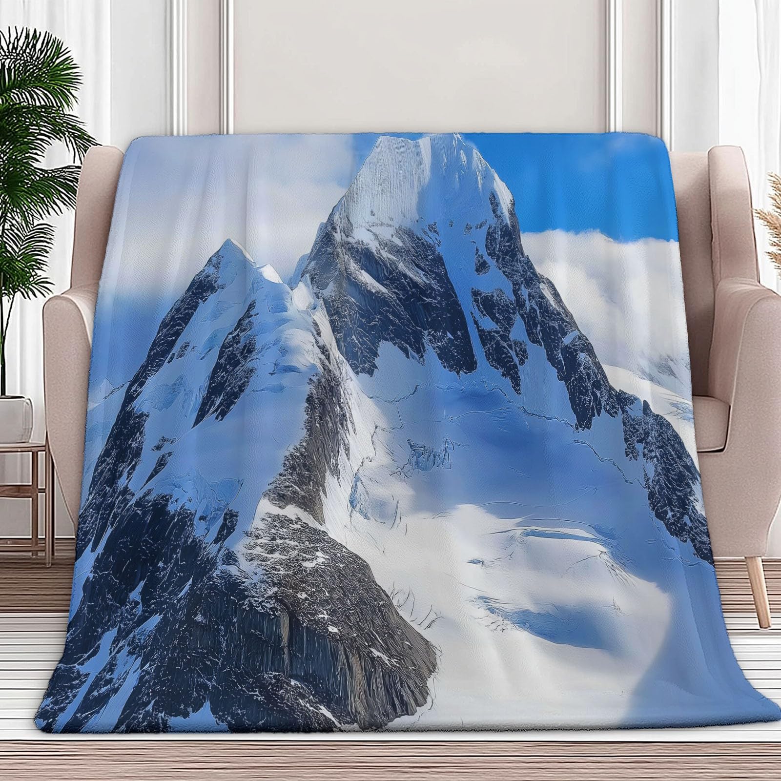 Couverture Polaire Flanelle Nature Antarctique Montagnes Enneigées Polaire Plaid, Jeté de Canapé Douillette Confortable Couverture de Lit 2 Personnes Plaid d'hiver, 220 x 240 cm Bleu