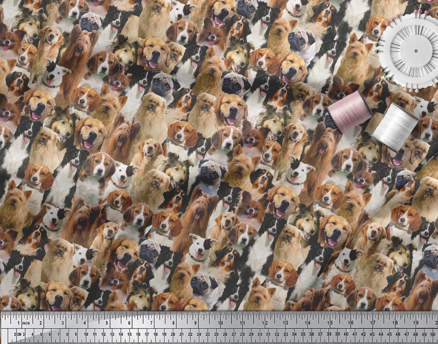 Soimoi 180 GSM Sewing 60 Inches Wide Dog Print by The Yard 2-Way Stretch Velvet Fabric-Multicolour