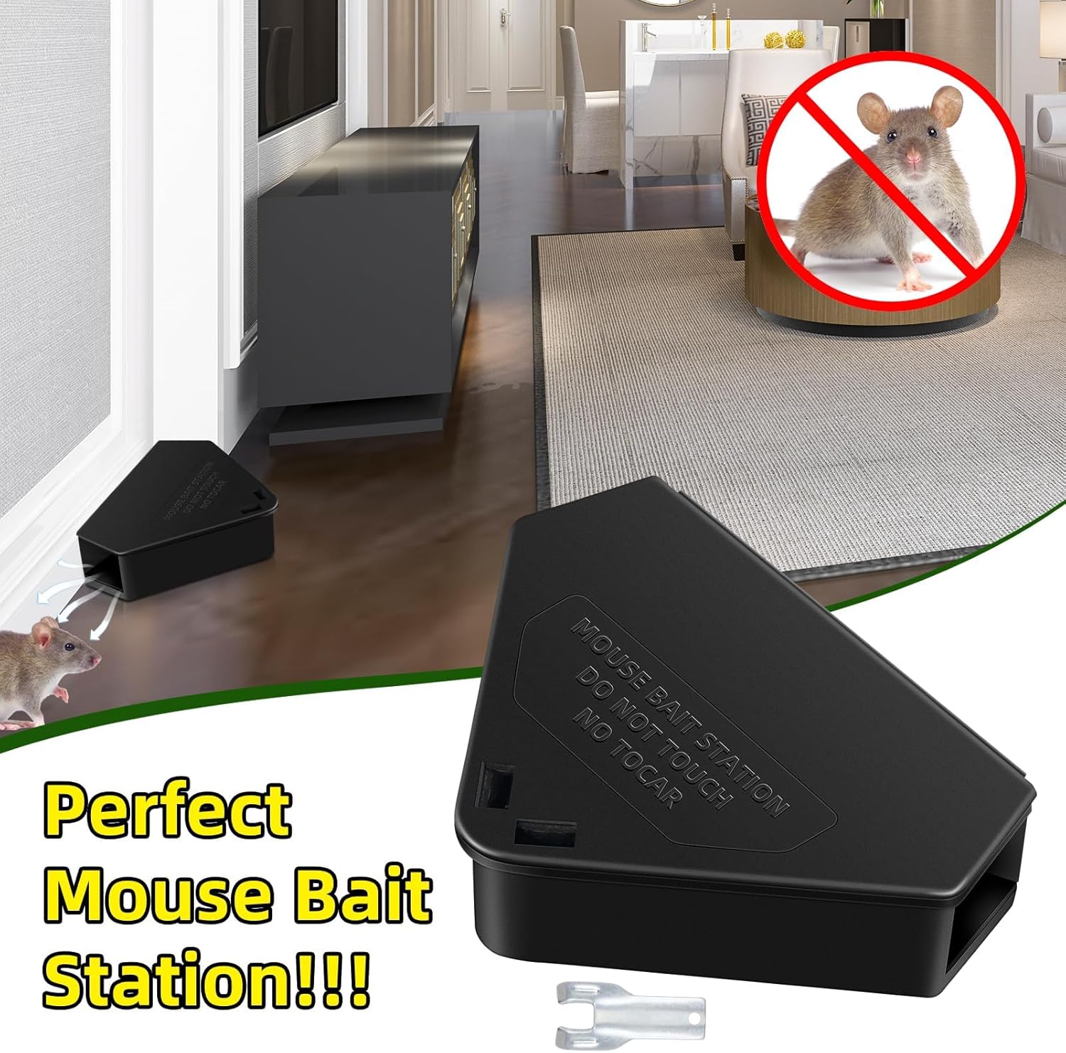 16Pcs Mouse Bait Station with Keys for Indoor Use Mice Bait Stations for Rodents, Reusable Mice Poisoning Outdoor Rat Bait Blocks, Friendly for Children & Pets (Black)