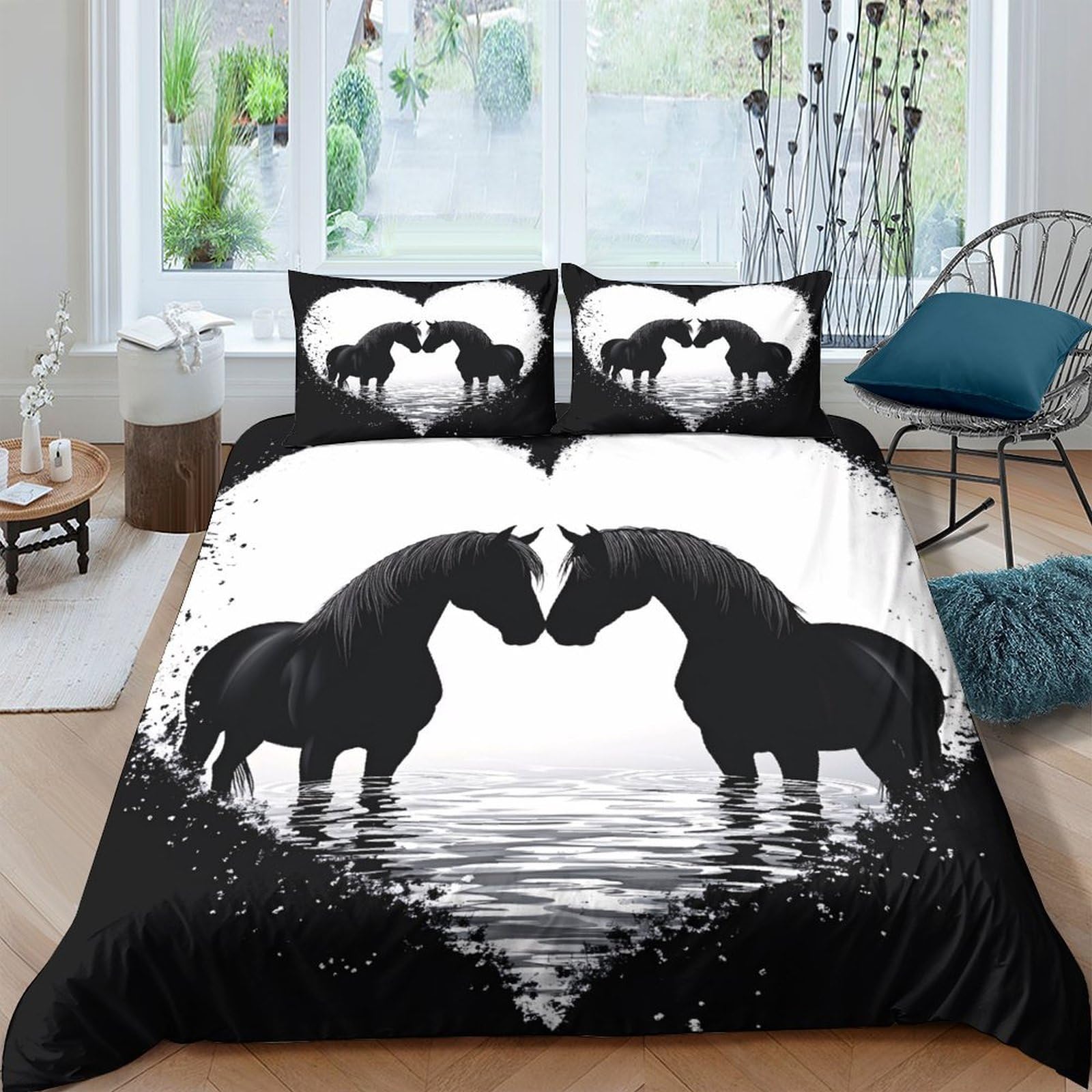 Ctjqhvkz Style-7 3D Printed Black Horse Silhouette Fitted Sheet Microfiber Soft Anti-Slip Water Reflection Bed Cover For Bedroom Guest Room Decor Single（135X200cm）
