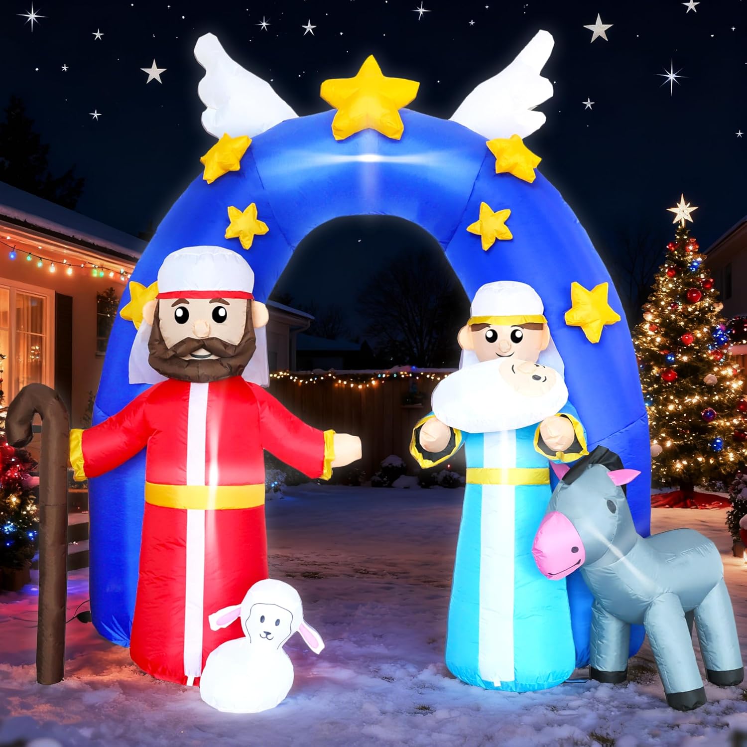 DearSun 9.2FT H Christmas Inflatable Nativity Scene Archway with Build-in LED Lights, Huge Blow up Christmas Inflatable Outdoor Decorations Large Party Yard Decoration