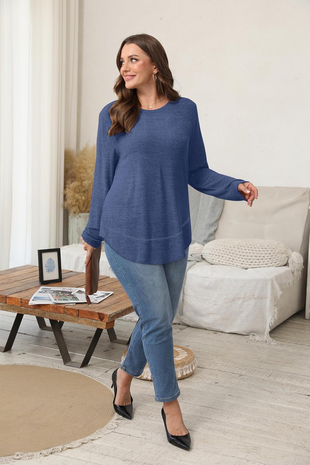 Sampeel Long Sleeve Shirts for Women Tunic Tops Loose Fit Dressy Crew Neck Pullover Sweaters 2026 image 3