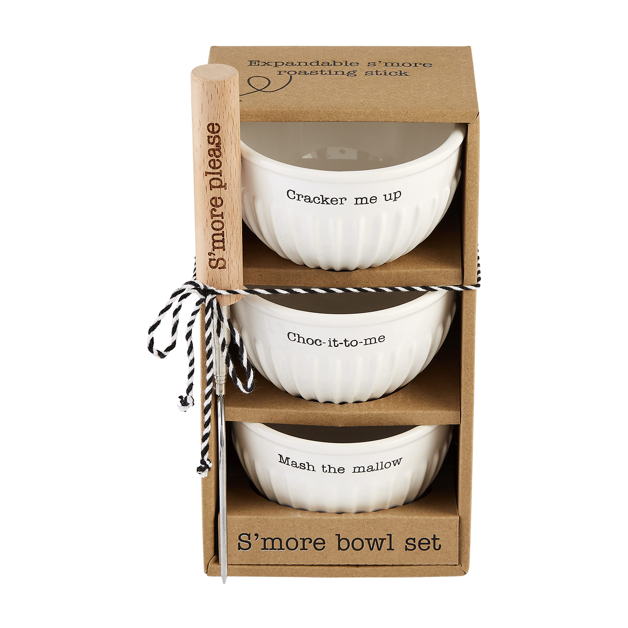 Mud Pie Circa S'More Bowl and Skewer Set, White, bowl 2 1/2
