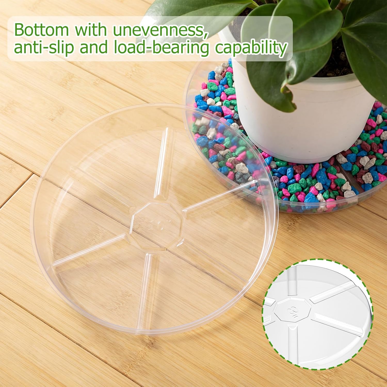 Gejoy 60 Pack Plant Saucers 6inch /8inch /10inch, Heavy Sturdy Plastic Plant Trays for Pots, Clear Drip Trays Water Catcher Flower Pot Saucers for Indoor Outdoor, Prevent Water Overflow