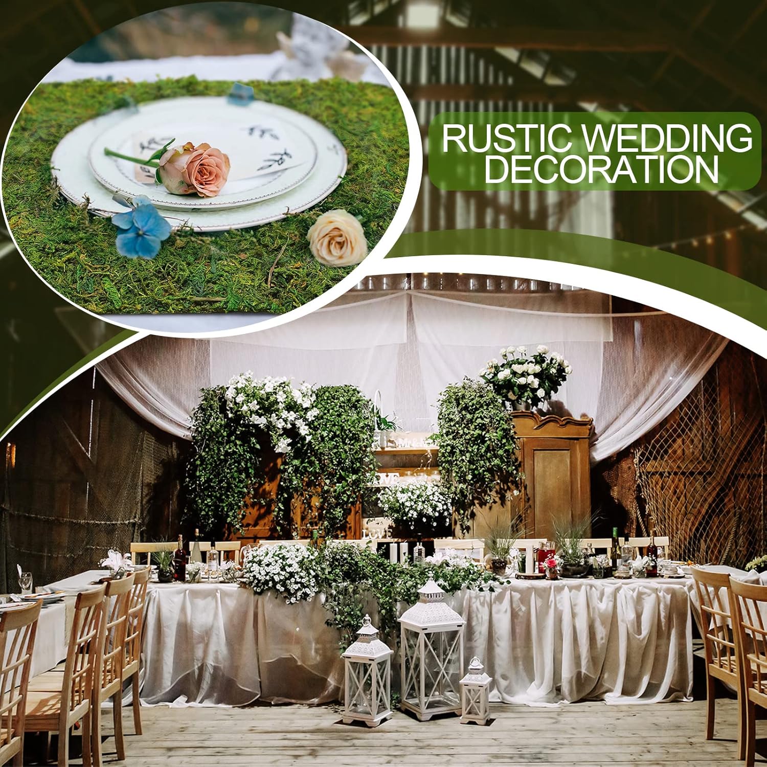 Jutom 4 Rolls Dried Moss Table Runner 12 x 40 Inch Preserved Sheet Moss Mat Artificial Green for Crafts Party Wedding Garden Decor