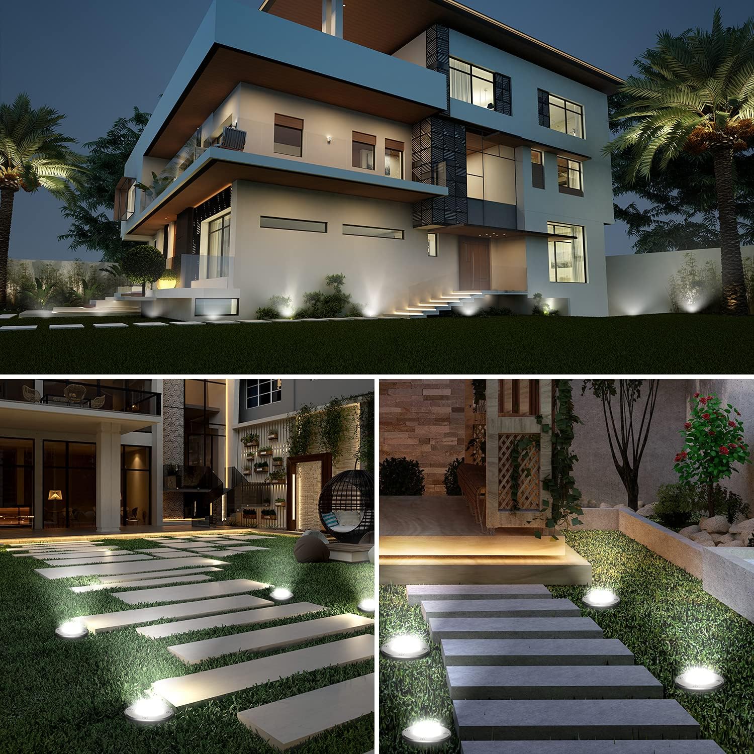 JESLED Landscape Lighting 6W LED Well Lights, 12V 24V Ground Lights 6000K Bright White, IP67 Waterproof Low Voltage Landscape Light Spotlight for Driveway Deck Patio Yard Garden Outdoor (6 Pack)