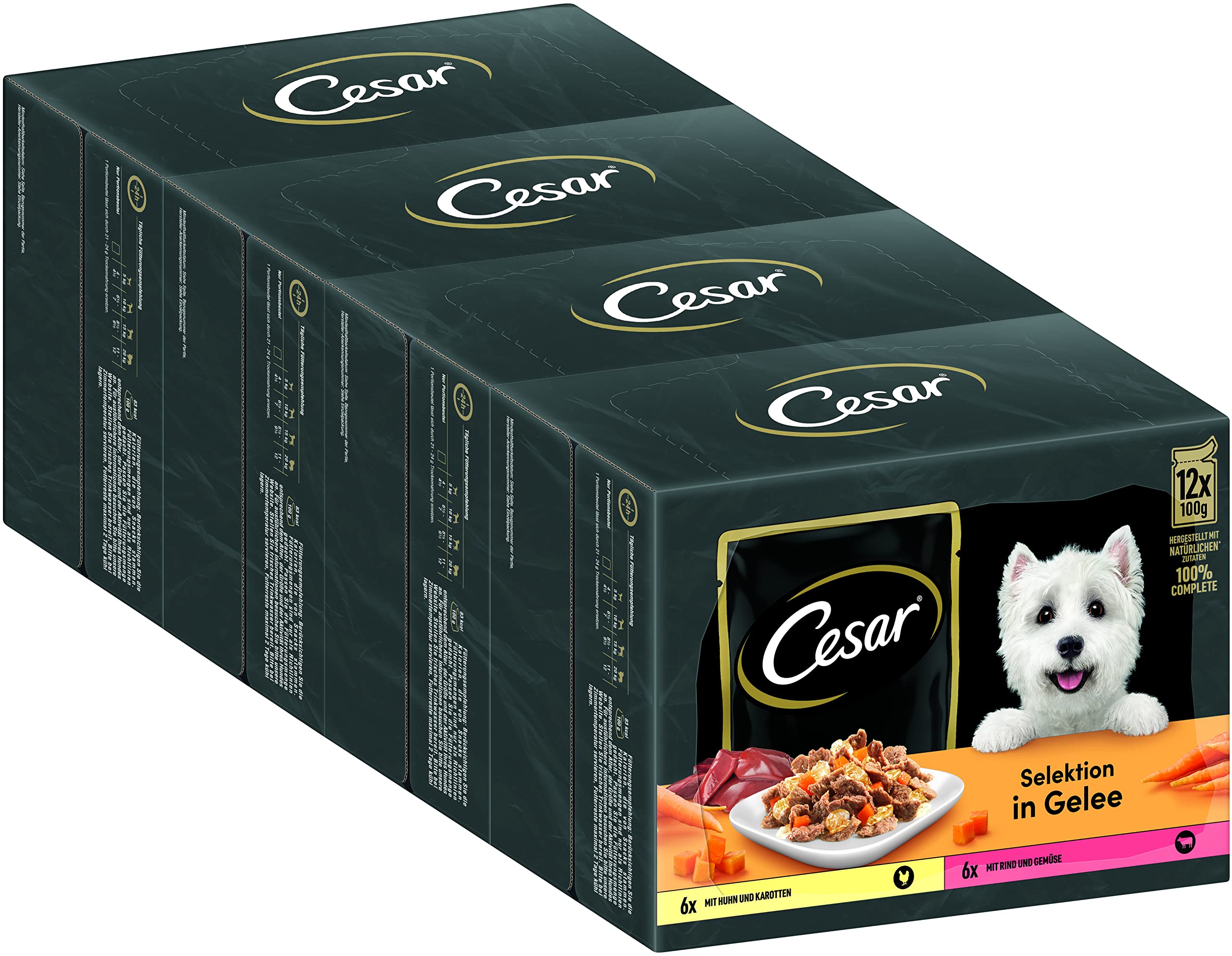 CESAR Adult Hundefutter nass - 4x12x100g Portionsbeutel - mit Huhn & Rind -  Hundenassfutter in Gelee  Ausgewogenes Premium Nassfutter fr Hunde - 4er  Pack : Amazon.de: Haustier