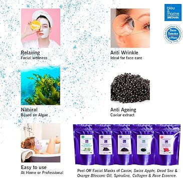 Spirulina Peel-Off Anti-Ageing Mask, Cooling Lifting and Anti-wrinkle Effect, Refreshing, Moisturising and Firming Face Care, Unisex,10 treatments 200 g