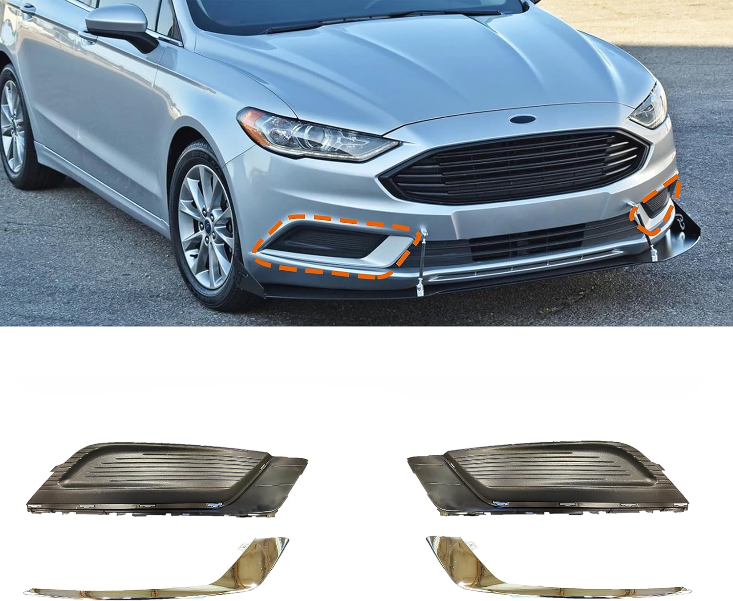 BXZ Front Fog Light Lamp Covers Bumper Inserts Chrome Trim Compatible with 2017 2018 Ford Fusion