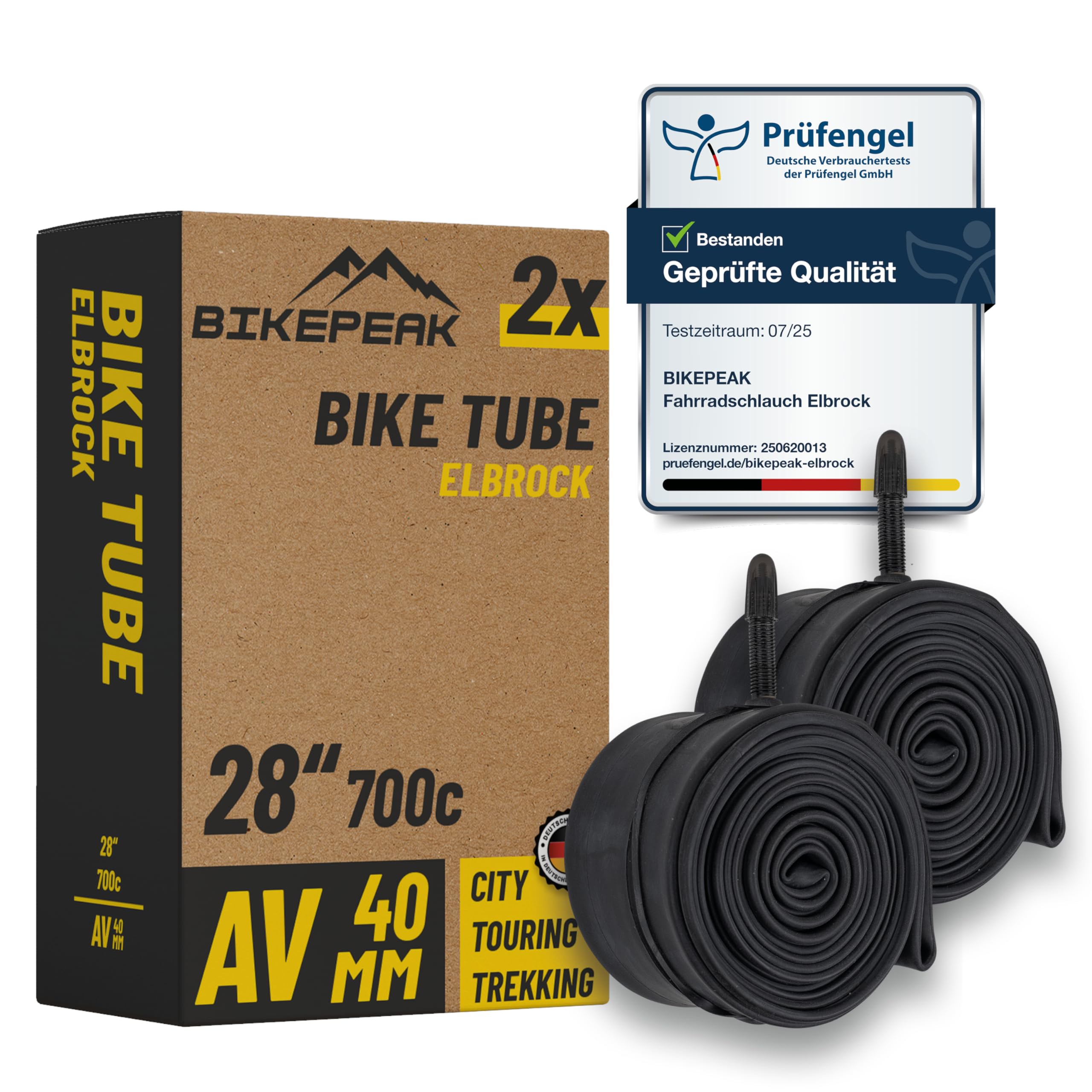 2x Dętka City 28 cali z czarnym zaworem samochodowym 40 mm – dętka rowerowa AV ETRTO 28/47-622/635, 700C – zestaw 2 szt. Elbrock