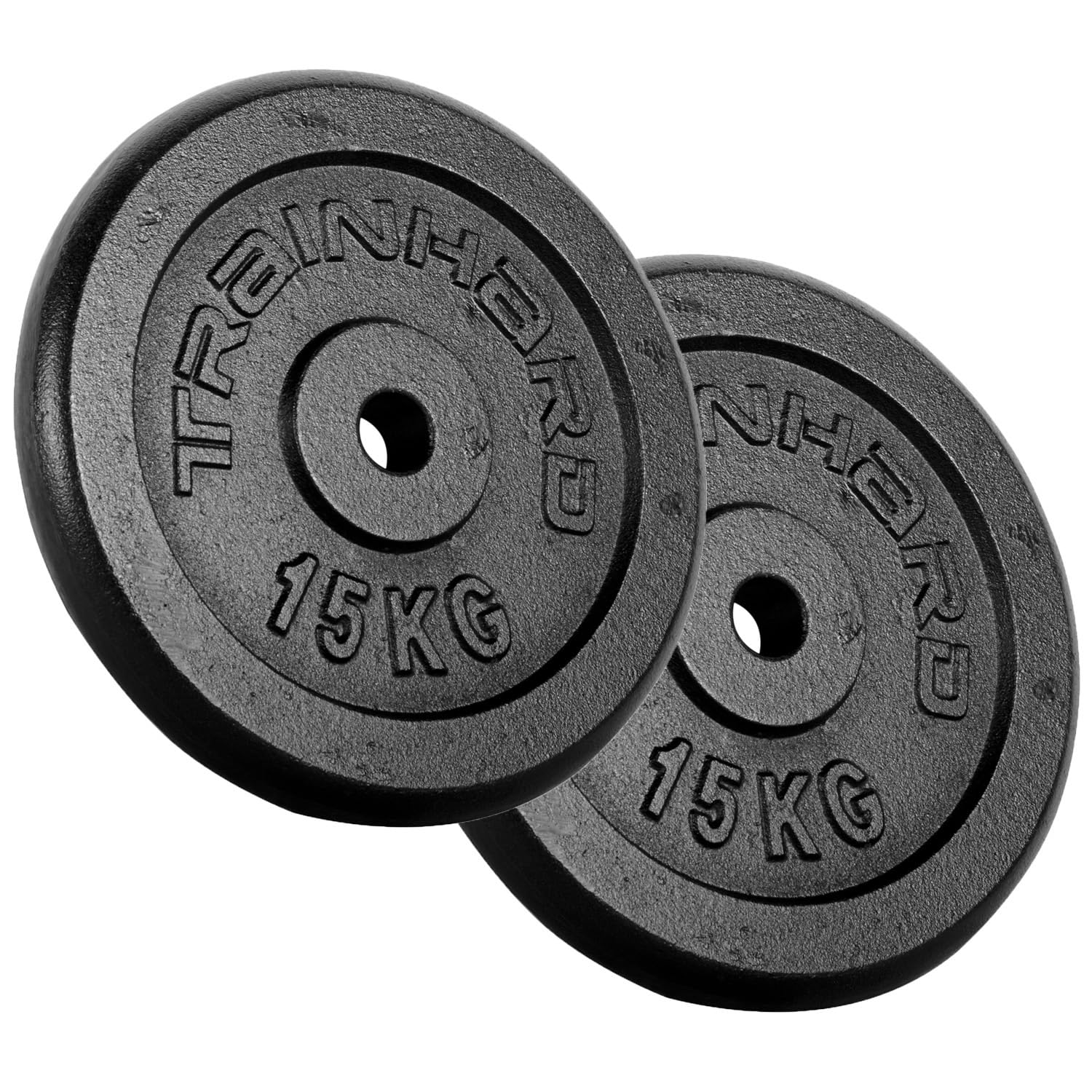 Train Hard® Hantelscheiben Paar Set, 2x1.25/2x2.5/2x5/2x10/2x15kg,30/31mm Bohrung, Gusseisen,Gewichtsscheiben, Hantelgewichte, Fitness Scheiben (E:2x15kg)