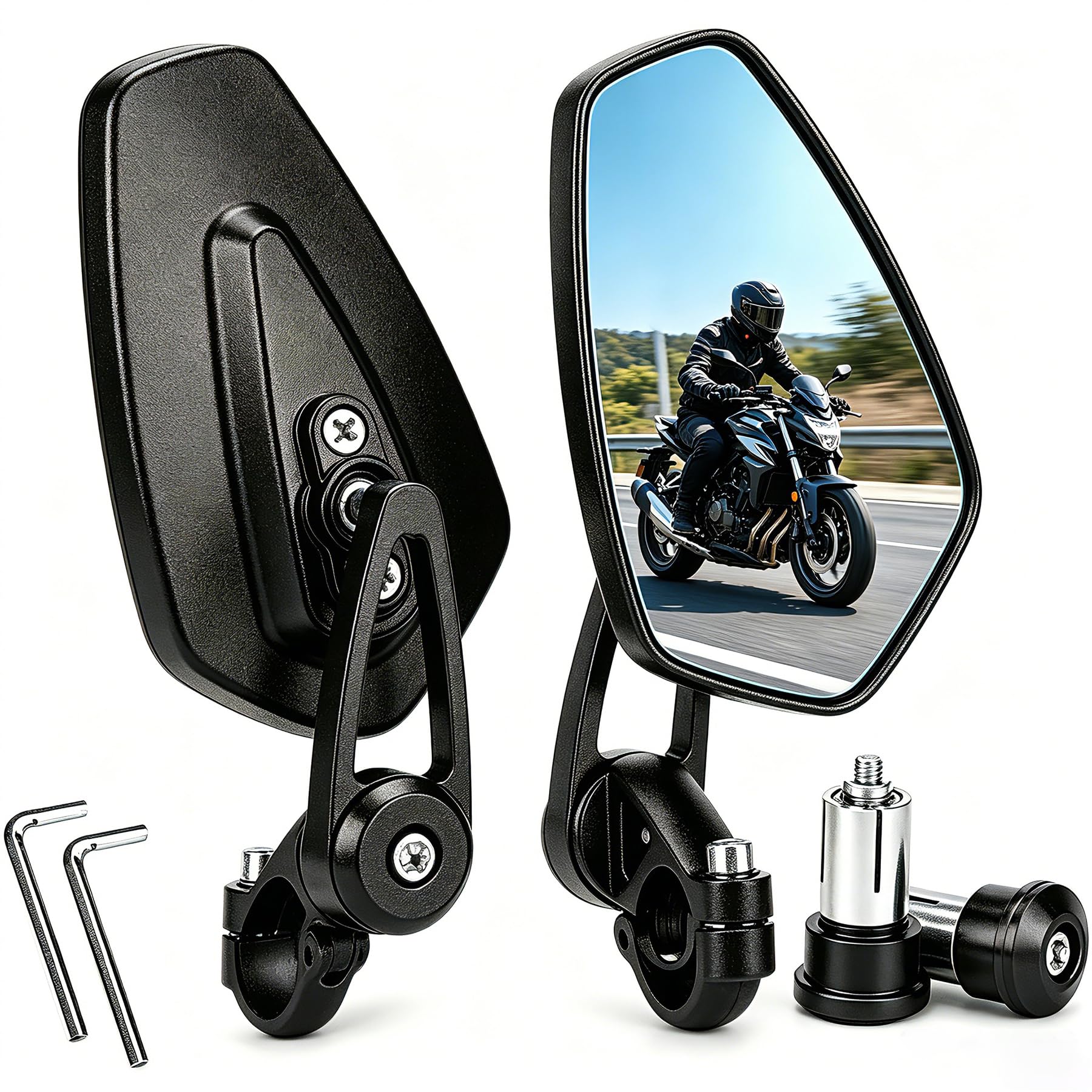 Heart Horse Rétroviseur de Moto Universel 7/8",Bar End Rétroviseurs CNC,Retroviseur Embout de Guidon Anti-Glare Rétroviseur Moto Latéraux pour Moto CBR600 FZ07 FZ09 MT03 MT07 MT09 Z125 Z900 (Bleu)