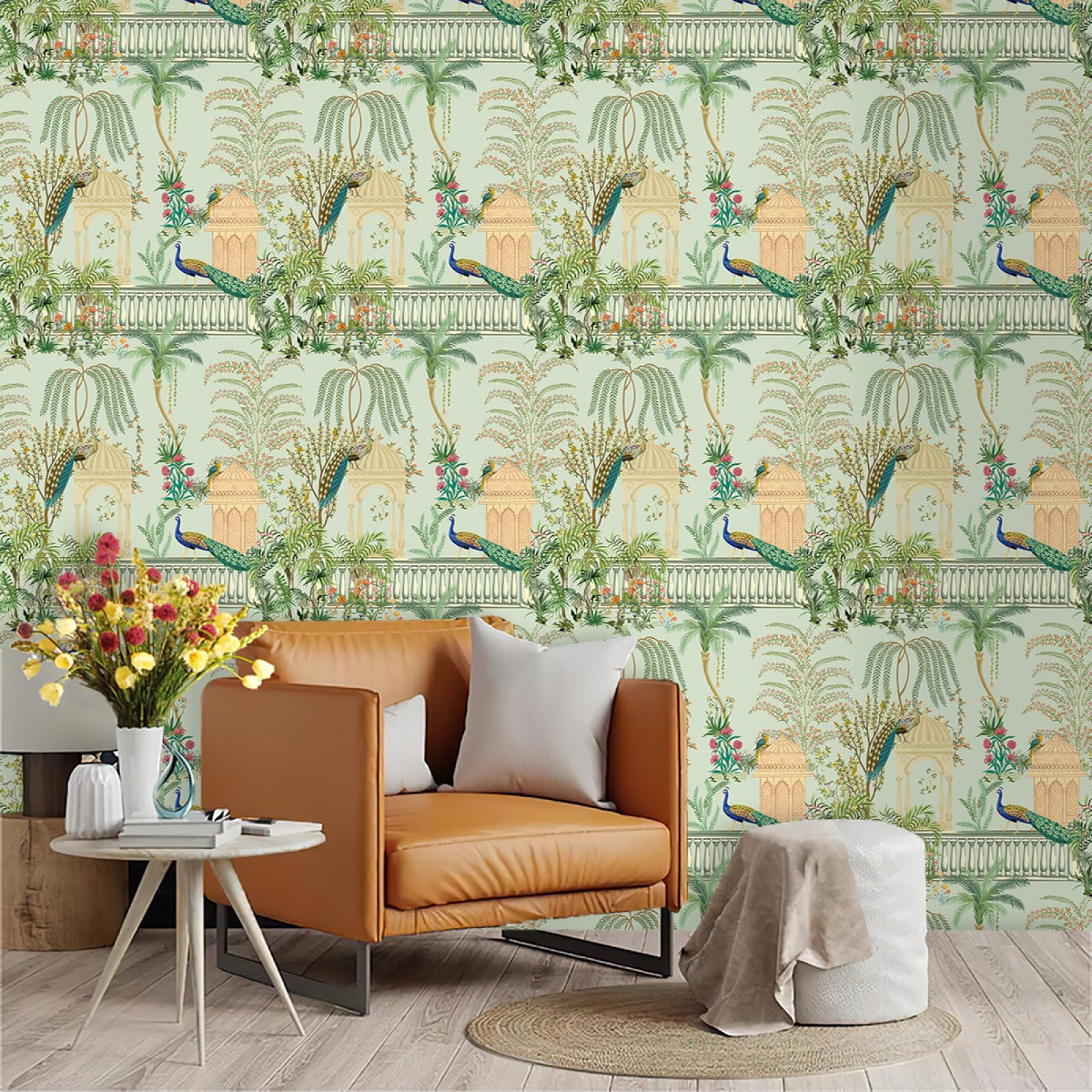Zahhyg Green Wallpaper Peacock Peel And Stick Self Adhesive Wallpaper For Living Room Waterproof Vinyl, Art Deco Thicken Sticky Back Plastic Removable