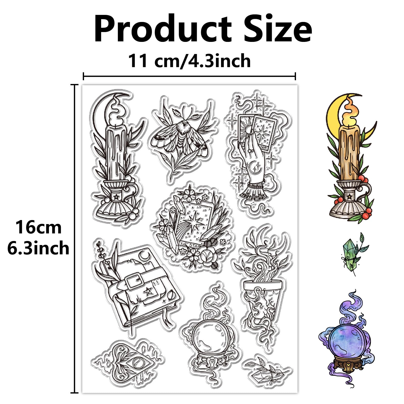 Timbri Trasparenti Elementi Di Divinazione - Strega, Candele, Sfere Di Cristallo - Per Fai Da Te E Decorazione - Foto 2