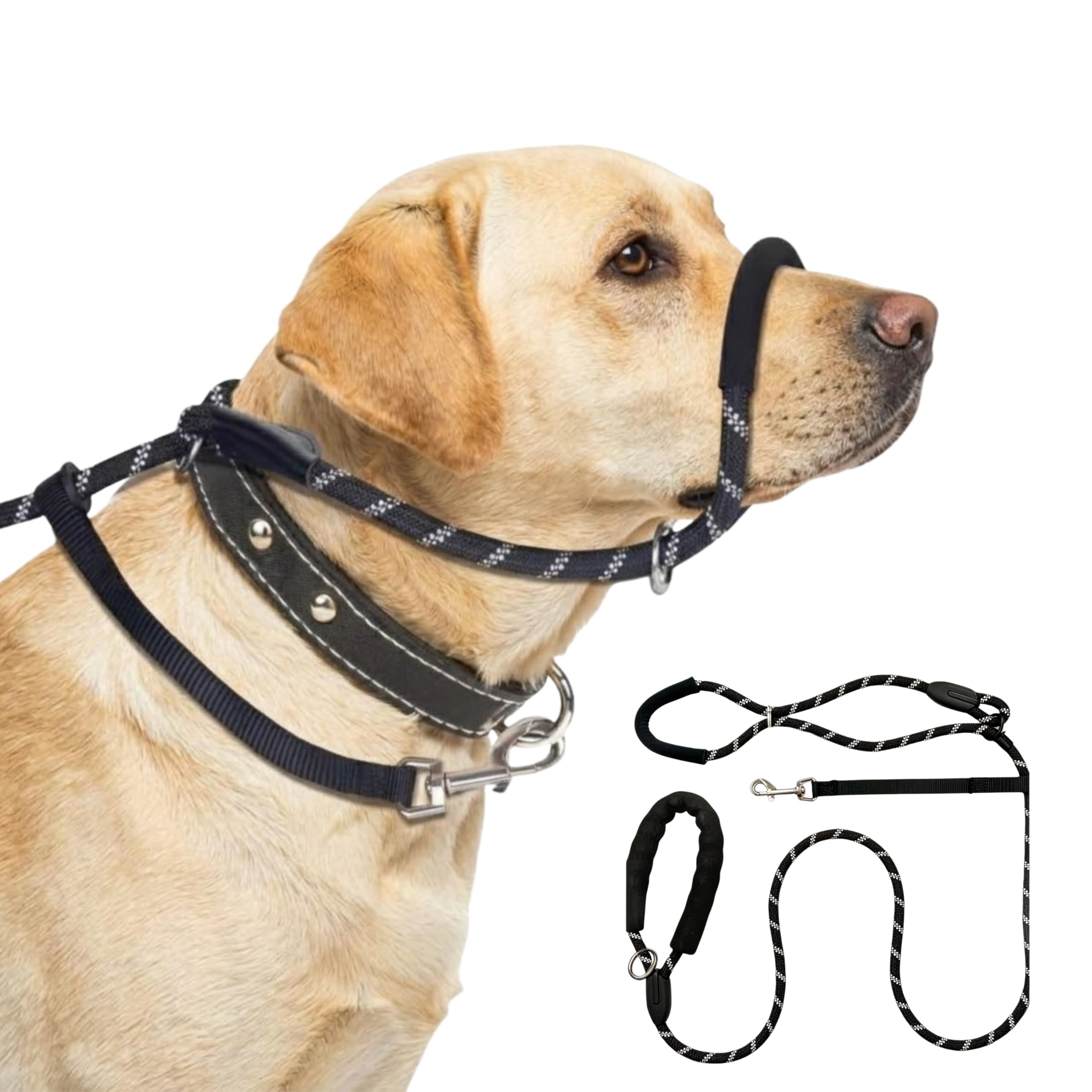 Figure of 8 Dog Lead, 1.8M Reflective Rope Slip Leads with Nose Padding Padded Handle, Anti Pull Stop Dogs Pulling Rope for Training Large, Medium Dogs, 1.2cm thick