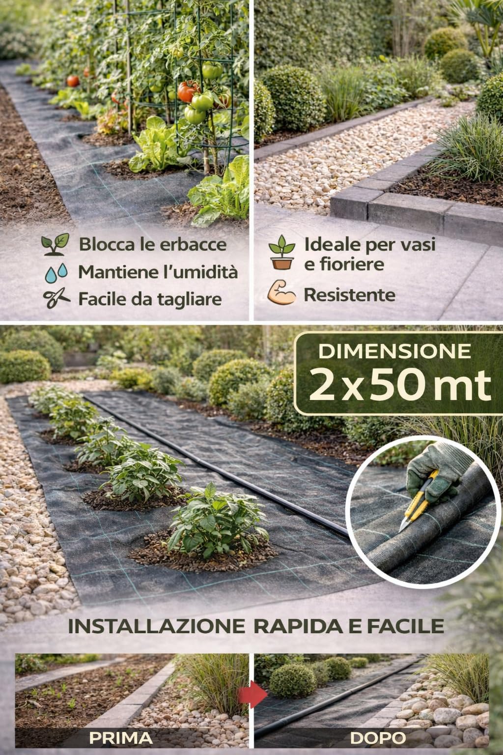 Valoak Telo Pacciamatura Nero – Tessuto Antierbacce in Polipropilene UV Resistente | Controllo Infestanti e umidità | Made in Italy (2x50 mt)
