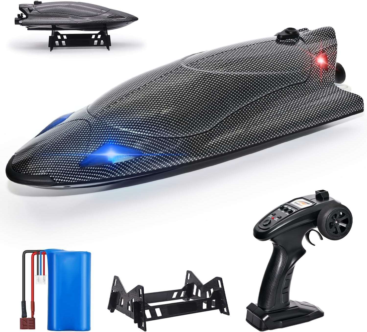 Rc Boat,12 inch Big Remote Control Boats with LED Light,40 KPH Fast RC Speed Boats with 2000mAh Battery Ideal Waterproof Toy Boats for Lakes & Pools & Salt Water Summer Toys for Adults