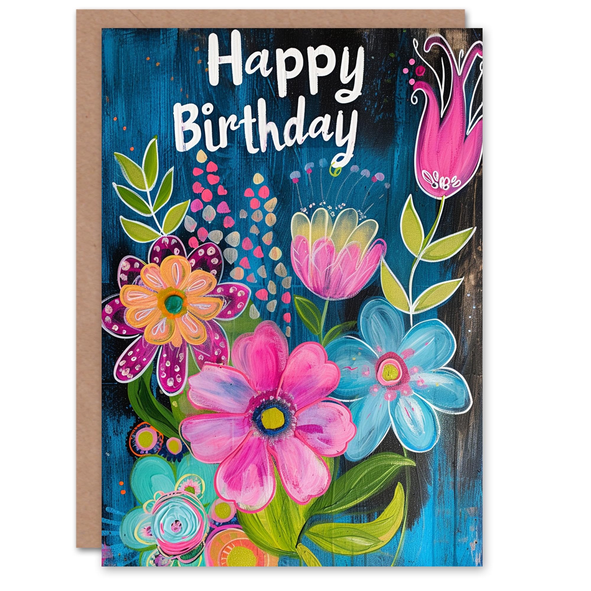 Artery8 Birthday Card Vibrant Tropical Flowers Floral Painting For Her Gran Sister Niece Daughter Wife Woman Greeting Card