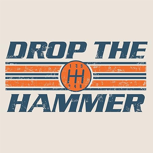 Miniatura 3 de Camiseta vintage retro de algodón envejecido con cuello redondo para hombre, camiseta Drop The Hammer Racing (marfil blanco)