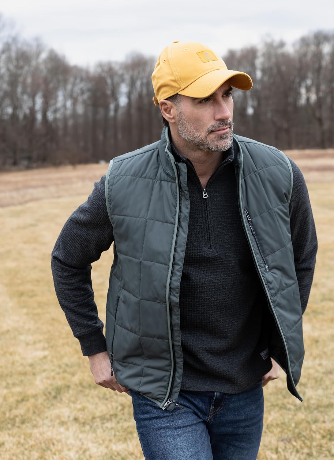 Free Country Mens Puffer Vest Lightweight Warm Zip Jacket with Pockets Sleeveless Outdoor Work Jacket for Men-Maple Creek