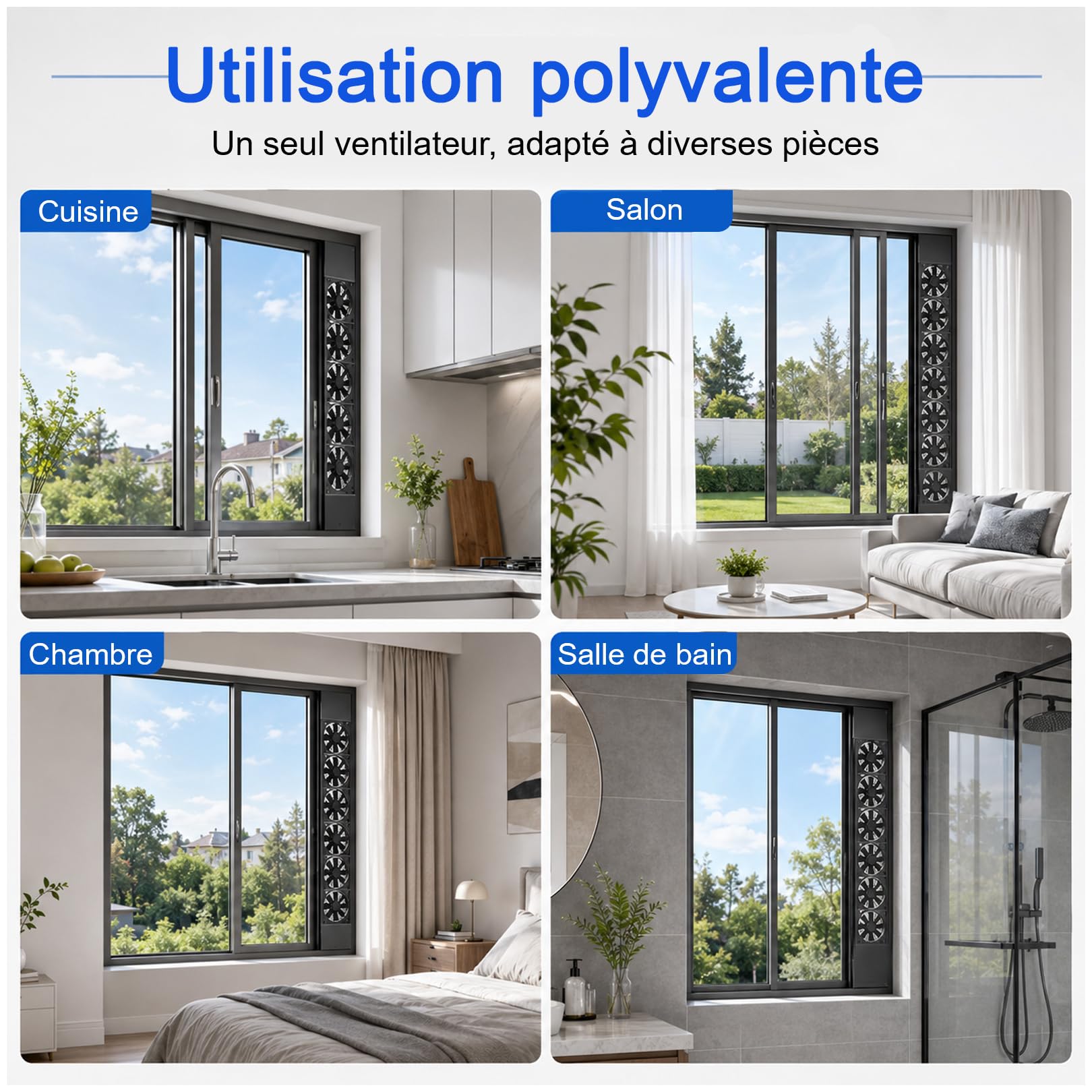 Extractor de aire, Extractor Para Ventana Corredera, velocidad ajustable | extractor de aire retráctil para dormitorios, espacios con humo, áreas calientes, Cocina, hogar y baño, Negro 71-81cm