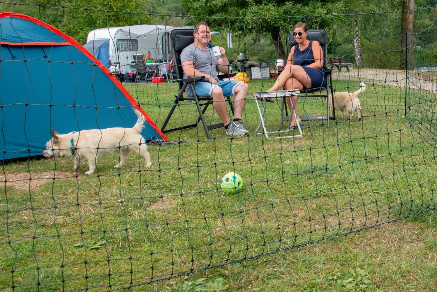 horizont Hundezaun easyLine, 50m lang, 110cm hoch - mobiler Zaun ohne Strom, 14 PVC-Pfähle mit Doppelspitze, Hundezaun Camping, Gartenzaun, grün
