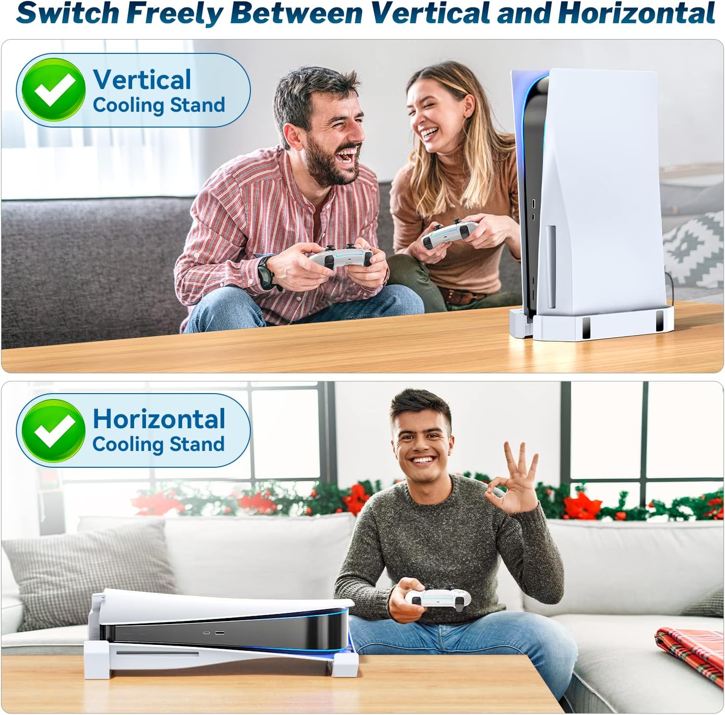 PS5 Stand and Cooling Station Horizontal with cooling fan for PS5 Console, PS5 Accessories Vertical Stand with Cooling System, Horizontal Cooler Stand for Playstation 5 Digital/Disc Edition Console