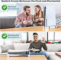 Vista 6 de Kytok Soporte para PS5 con ventilador de refrigeración silencioso soporte de estación de refrigeración vertical y horizontal para PS5 disco PS5