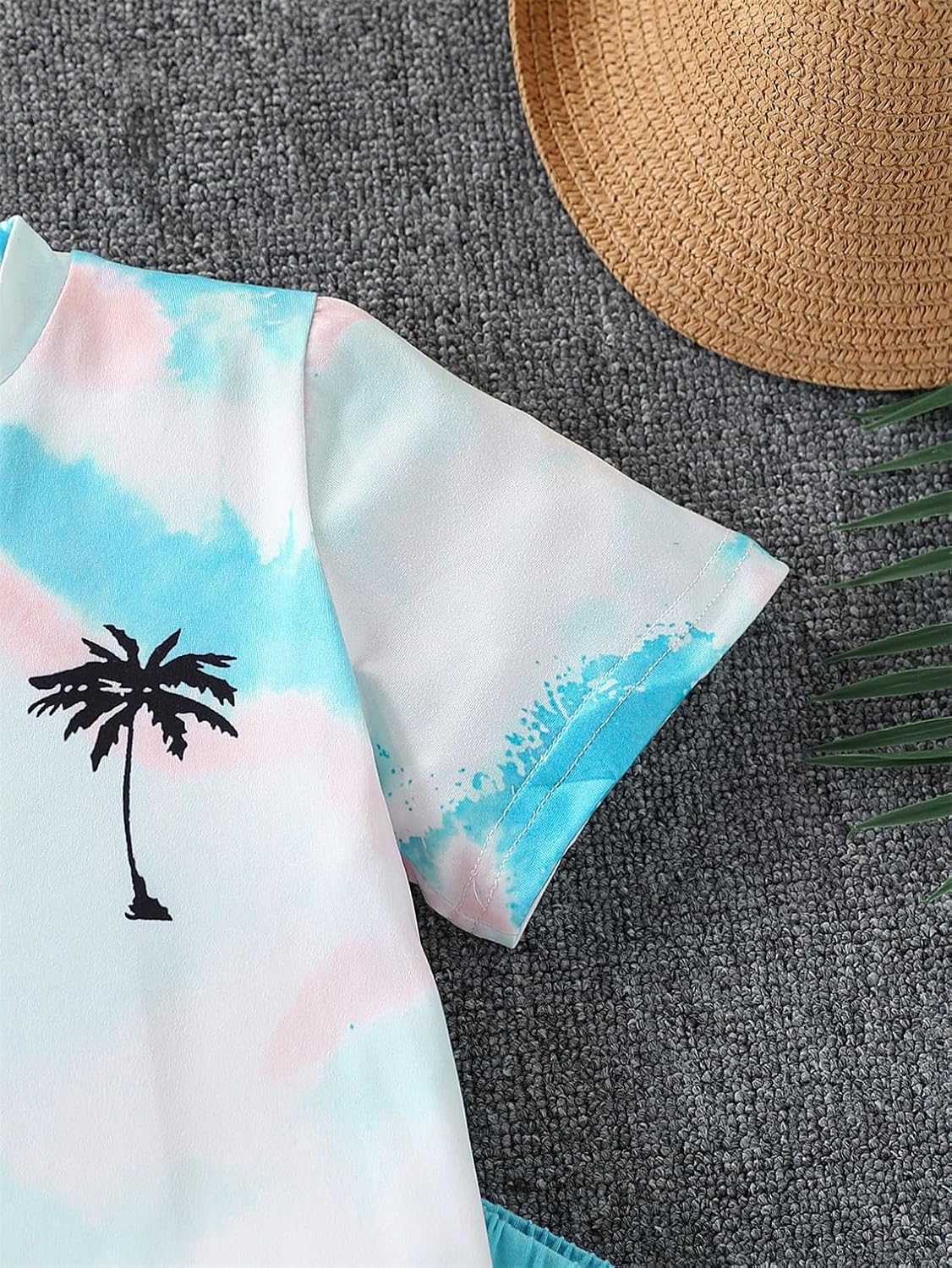 Kid Toddler Baby Boys Clothes Tie-dye Palm Leaf Top 2Pcs Summer Shorts Set - Image 4