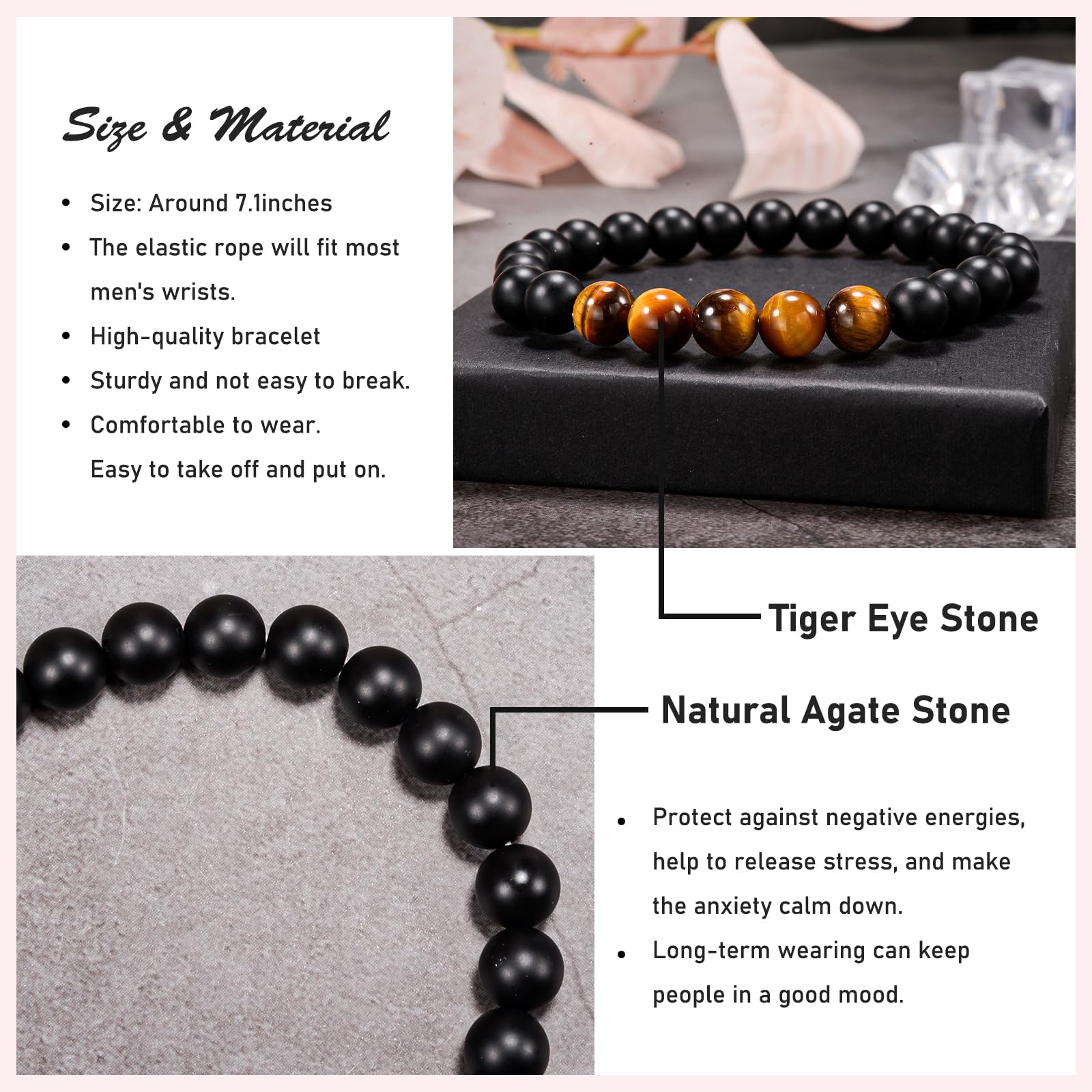 YELUWA 21°30°40°50°60°Regali di Compleanno per Lui Bracciale di Pietre Naturali per Padre Figlio Nonno Fratello Fidanzato Marito Anniversario San Valentino Festa del Papà Regalo di Laurea