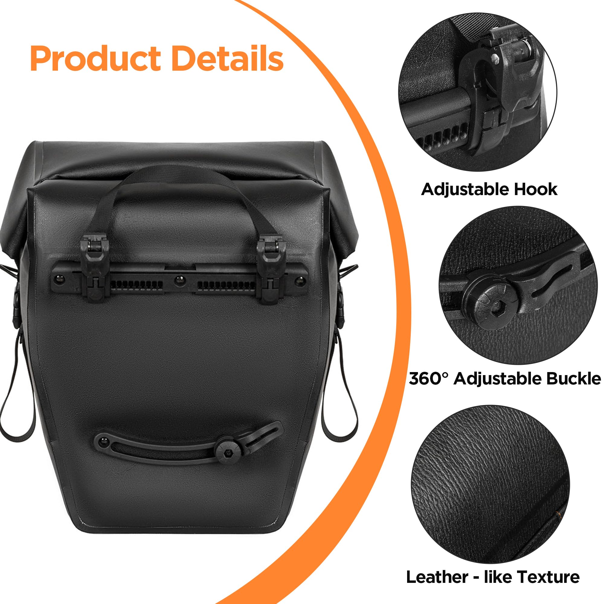 ENJOHOS Alforja para Portabultos Trasero de Bicicleta 20-35L Alforja Trasera Bolsa Portaequipajes Bici de Viaje con Cierre Enrollable Resistente al Agua Bandolera con 1 Correa para el Hombro, Negro