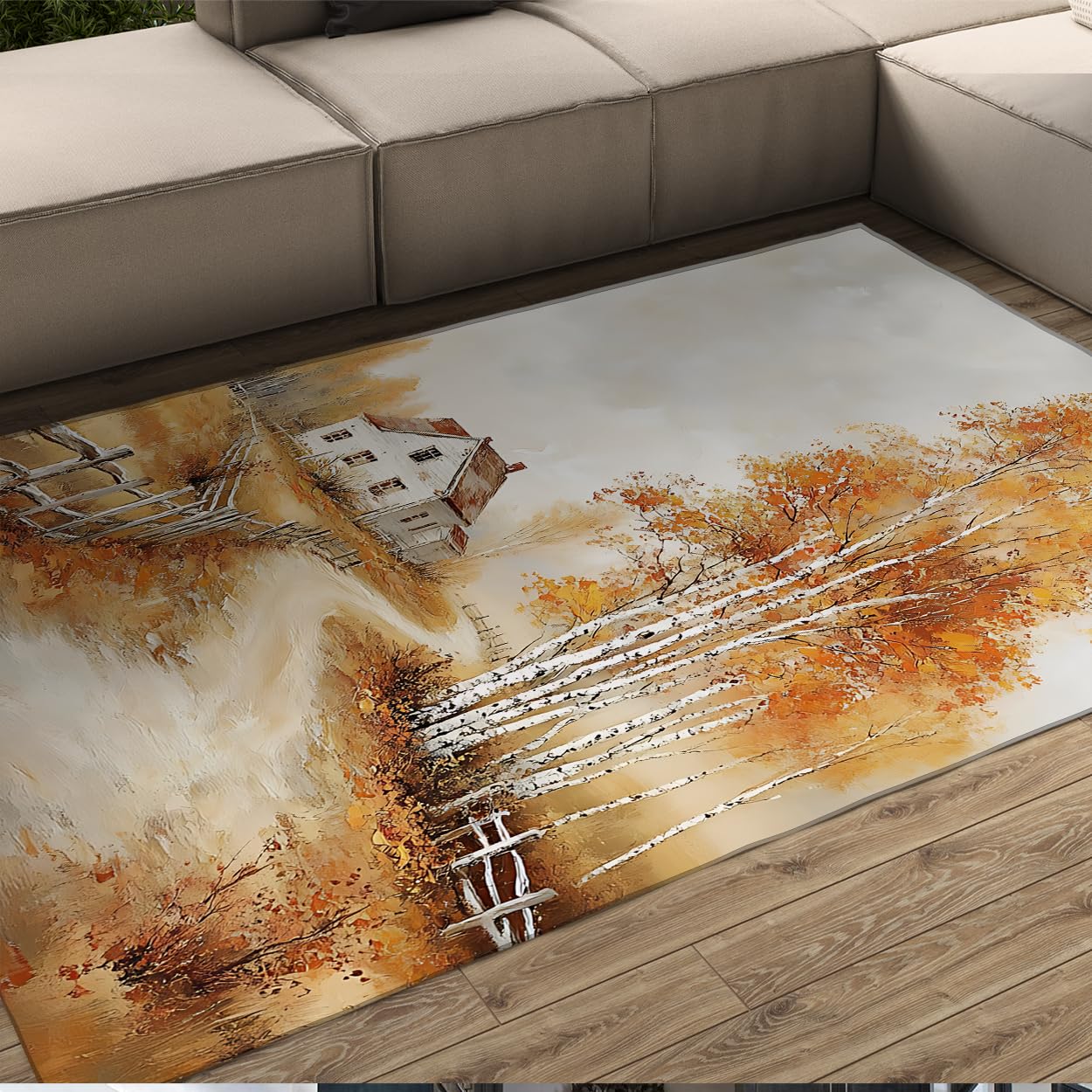 Tapis forêt de bouleaux vintage lavable 80x120 cm pour salon