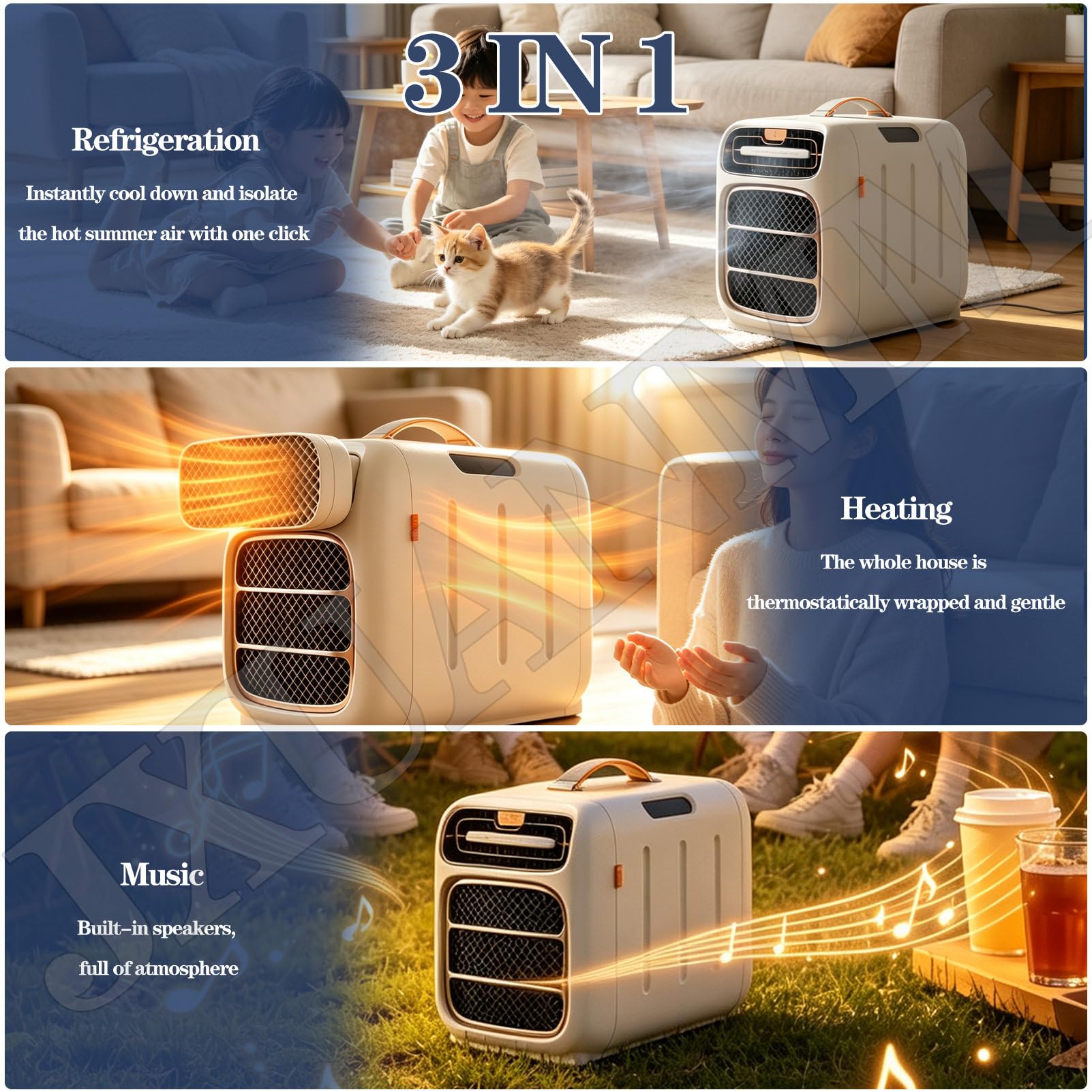 Tragbare Camping Klimaanlage, Outdoor Klimaanlageneinheit für Zelt und Wohnmobil, Cool+Heat+Music