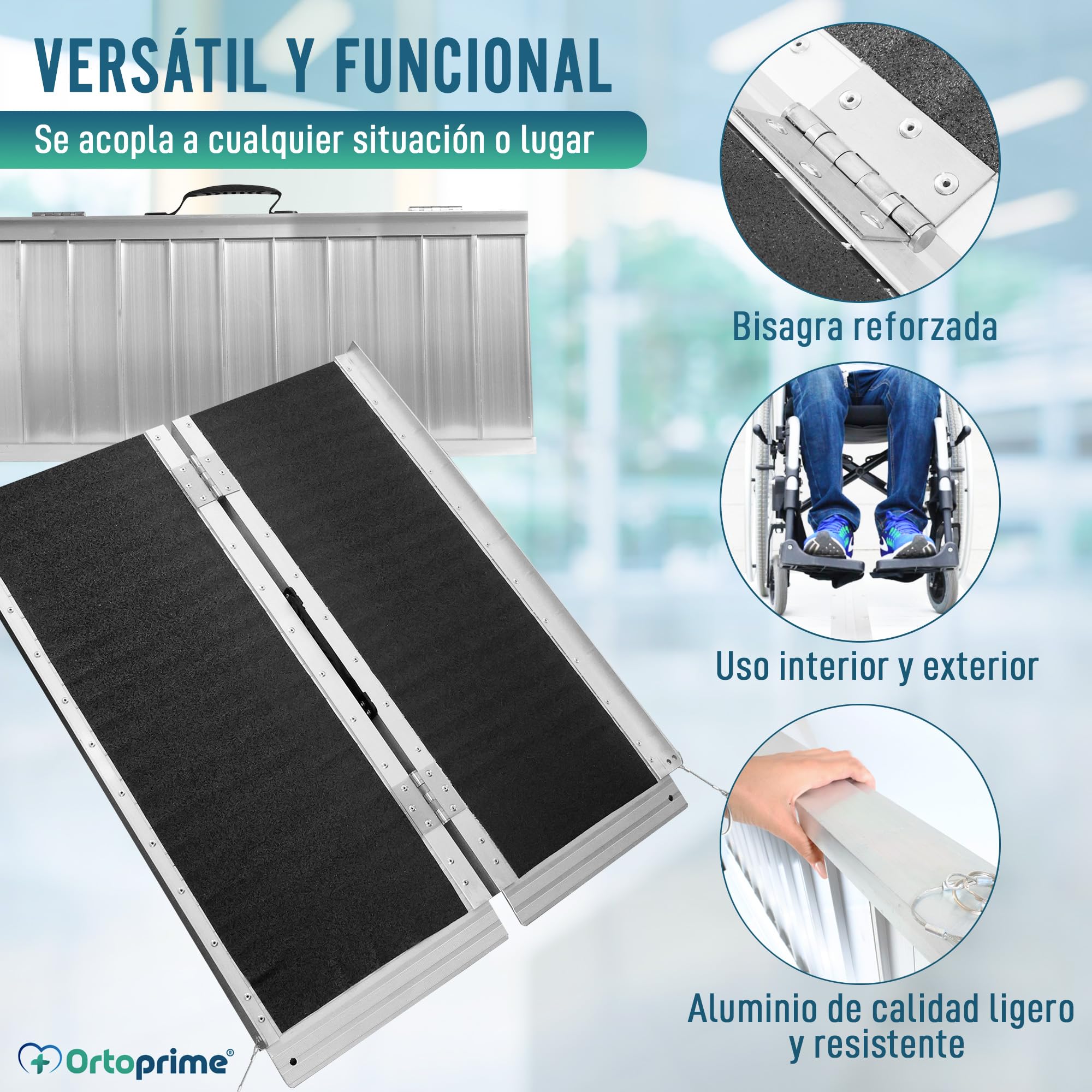 OrtoPrime Rampa para Silla de Ruedas Plegable y PORTÁTIL Rampa Silla de Ruedas Salvaescaleras Portátil - Rampa Plegable Carga Silla de Ruedas - rampa Minusválidos Seguridad - Rampa Salva Escalones
