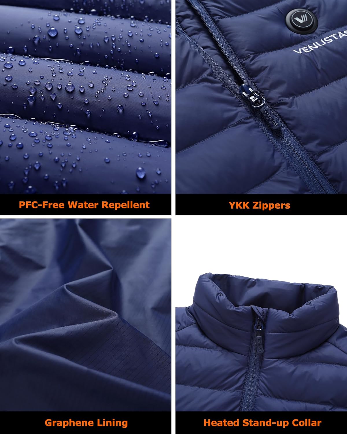 Venustas Men's Lightweight Heated Jacket with Battery, 6-Zone Electric Puffer Winter Coat for Outdoor Camping Hiking - Image 4