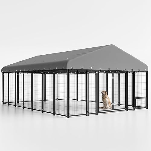 Miniatura 35 de Jaula grande para perros con techo y doble cerradura, espaciosa, para mascotas, con alimentación, 120 x 117 pulgadas