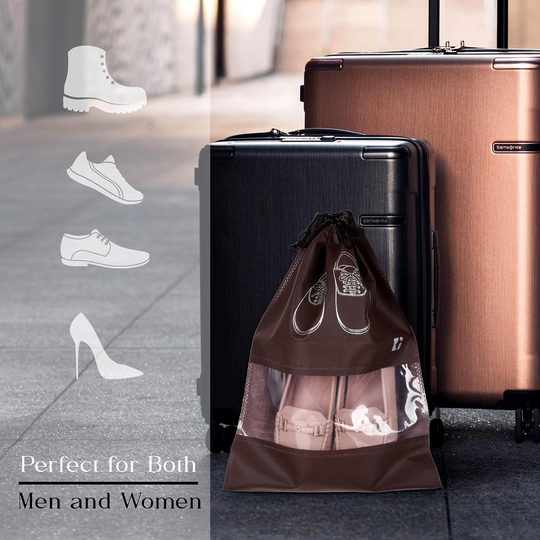Kuber Industries Confezione da 6 sacchetti per scarpe | Borse per scarpe da viaggio | Borse per scarpe in tessuto non tessuto | Set di organizer | Copertura per scarpe con finestra trasparente |