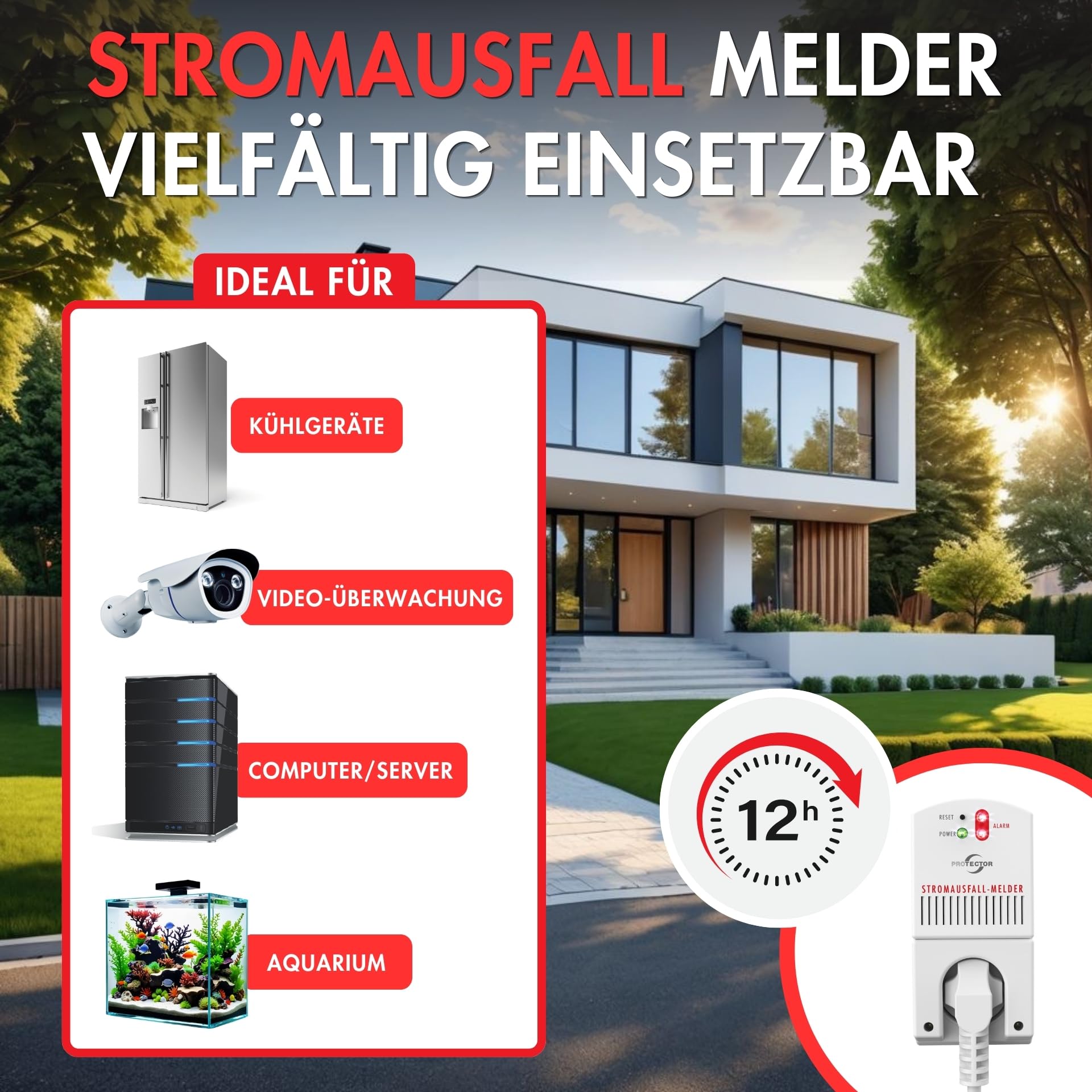 Protector SAM 1000 czujnik awarii zasilania | 3500 W | buforowany prąd awaryjny | 12 godzin | alarm awarii zasilania