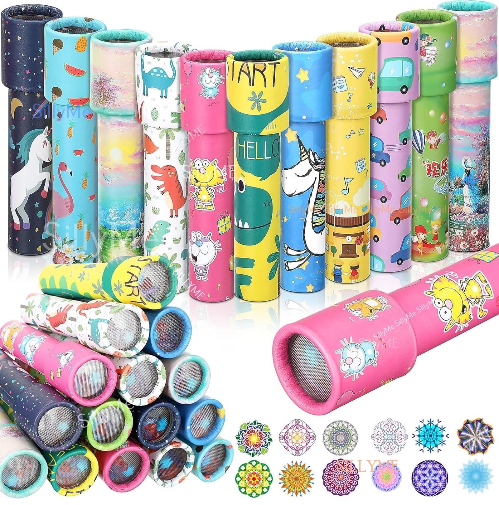 SILLYME 12 pc Kaleidoscopes for Kids Birthday Party - Educational Toys for Party Favors - Ages 2-12 - Best Birthday in Bulk, Multicolor