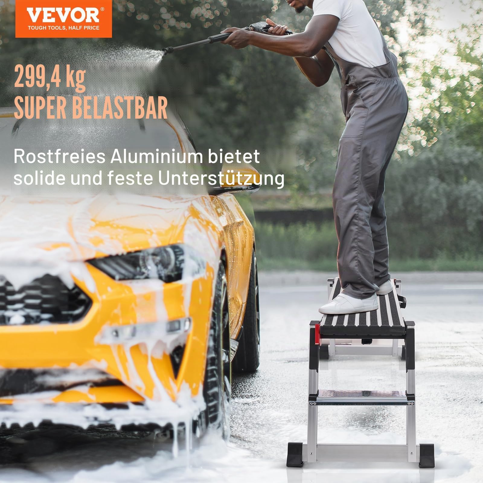 VEVOR Alu Arbeitsplattform Klappwerkbank 100x30x48,7cm Arbeitsbühne 200kg Tragfähigkeit Trittbank mit Sicherheitsschlössern Trittleiter für Zuhause Büro Werkstatt & Garage Silber