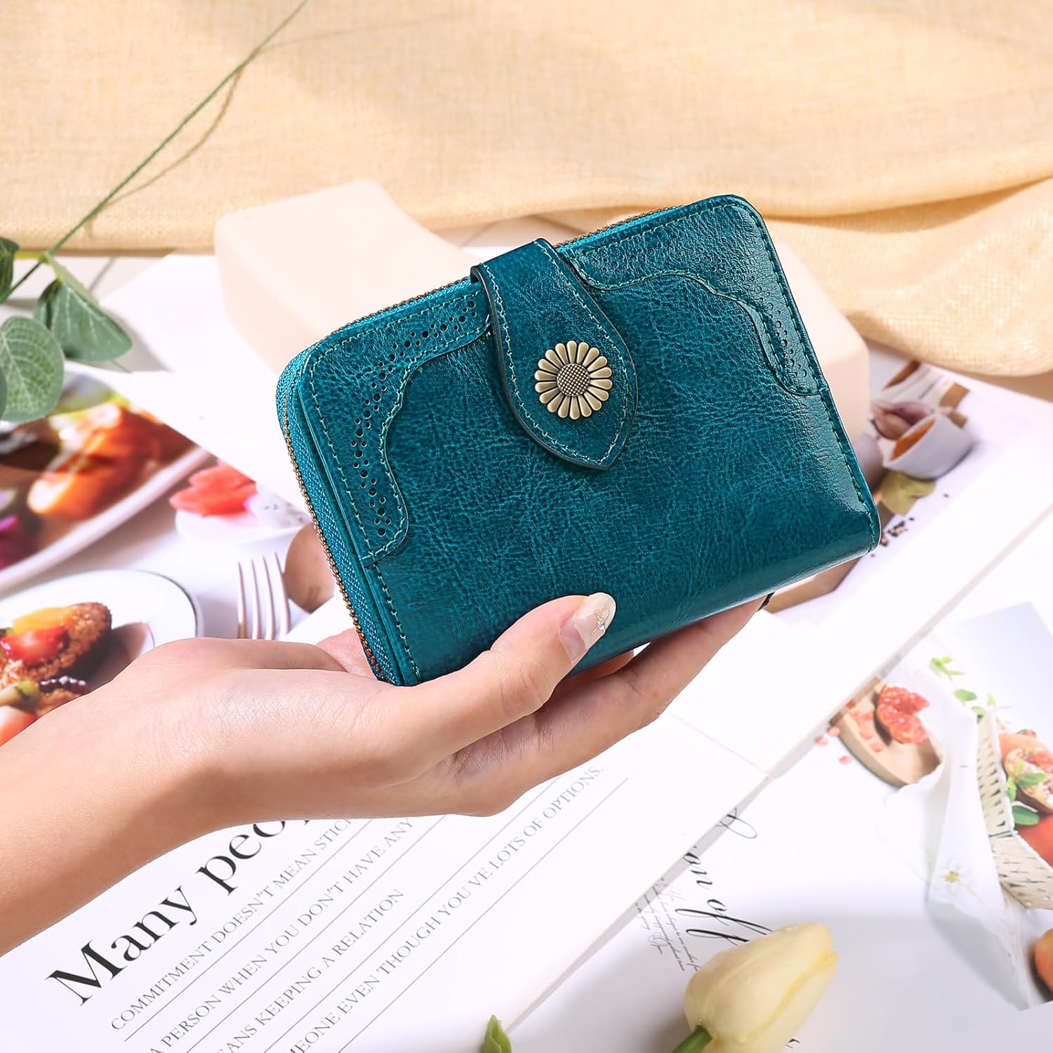 SENDEFN Small Womens Wallet Leather RFID Blocking with Multiple Card Slots and Zipper Coin Pocket - Image 6