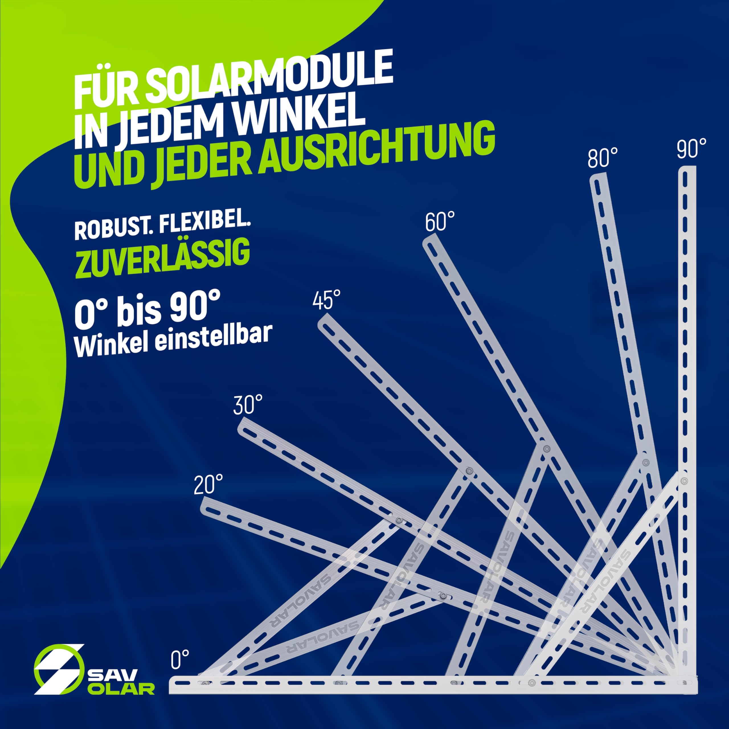 2 set di SAVOLAR Supporto per modulo solare per sistema di energia da balcone fino a 117 cm (46 pollici) Angolo regolabile 0-90°, Robuste staffe inclinabili per supporto di sistema di energia da