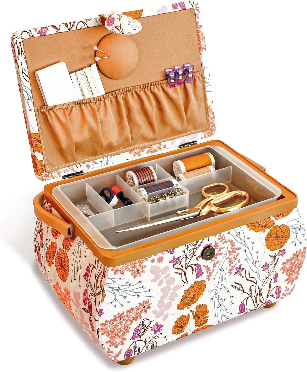 Prym Large Curved Sewing Basket, Orange Wildflower