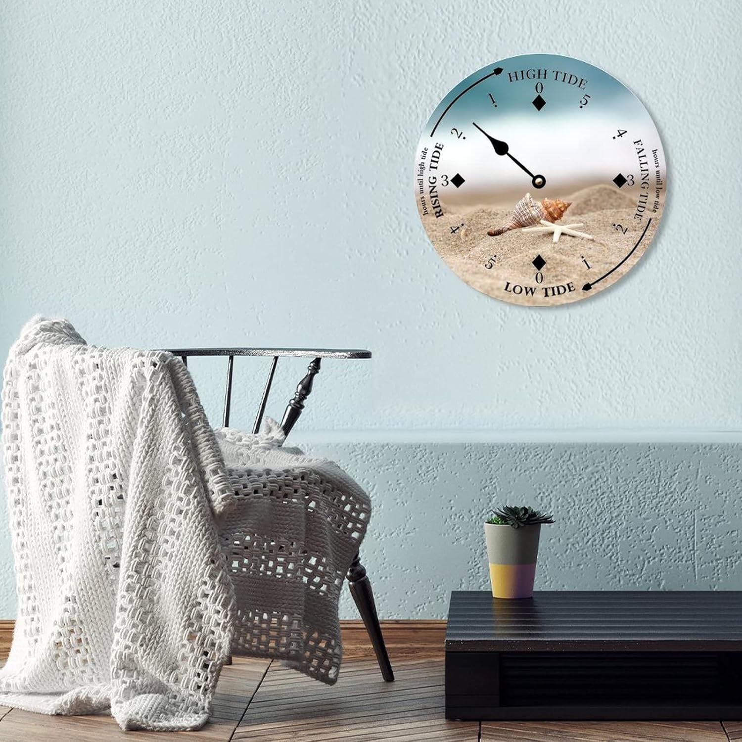 Wall Tide Clock Moon Tidal Beach and Shell Ocean Time Coastal Wall Wooden Clock with High and Low Tide Nautical Tide Movement Clock Wall Decoration for Beach House Living Room