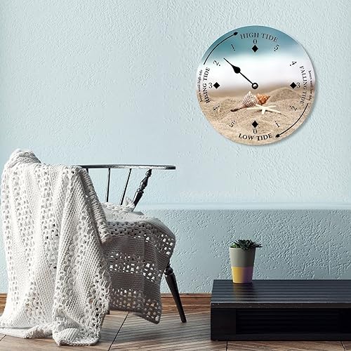 Miniatura 5 de Reloj de marea de pared, temporizador de marea luna, marea, playa, concha, hora del océano, reloj de madera costero con marea alta y baja marea